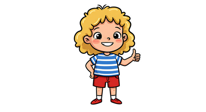 Cheerful cartoon girl with thumbs up gesture full of positivism and joy