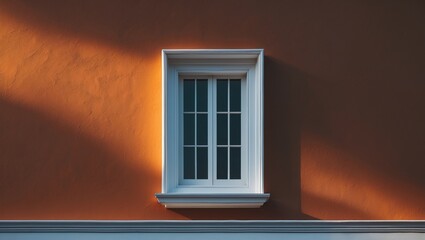 Obraz premium Window with white wooden frame in a stone wall. Classic architectural details, textured background photo.