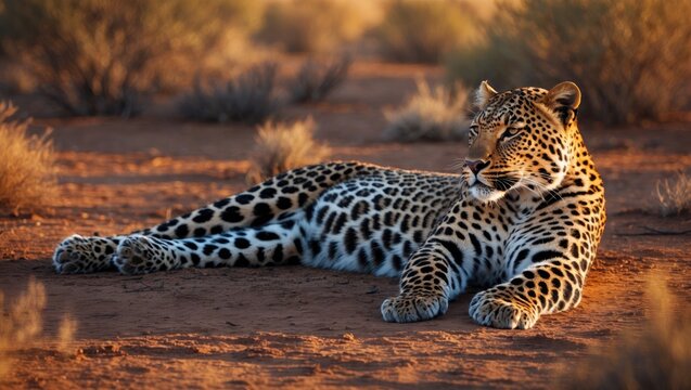 wild huge male leopard or panther or panthera pardus beautiful closeup portrait relaxing in the forest with eye contact during winter season safari