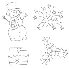 Hand-drawn Winter Clipart Set: Outlined Winter Illustrations: Doodle Cartoon Winter Graphics
