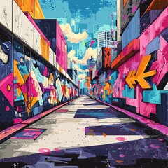 Fototapeta premium Vibrant graffiti alley with bold urban art in neon colors