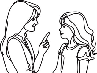 Wise Mom Talking to Daughter Vector Drawing
