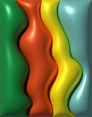 Tile divided into four vertical wavy panels in green, red, yellow, and light blue, with a glossy, fluid appearance, 3d rendering illustration