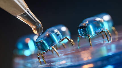 Photorealistic image of nanobots being introduced into the mouth