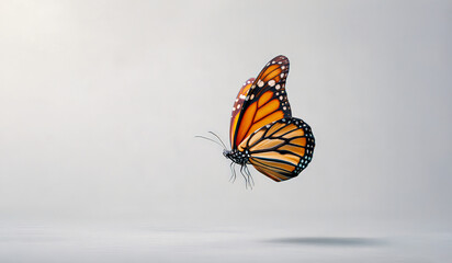 Fototapeta premium Beautiful blue butterfly in full body close-up portrait, flying with weather. Generative AI. 