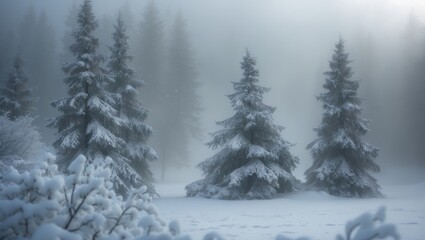 Naklejka premium winter wonderland - backdrop featuring snowy fir trees