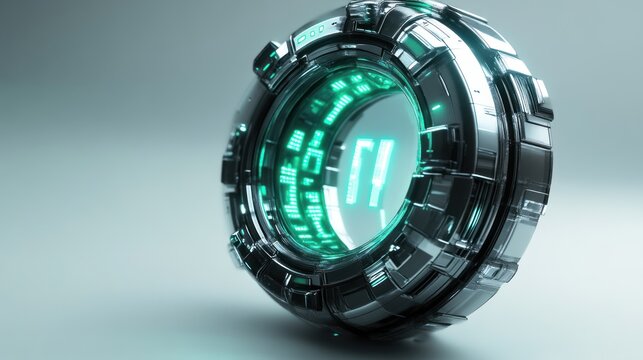 Futuristic Digital Clock with Glowing Green Display and Sleek Metallic Design - Powered by Adobe