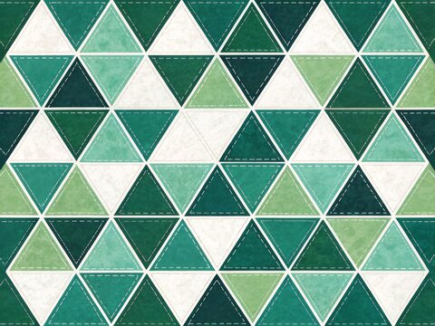 A geometric pattern featuring a repeating grid of triangles in various shades of teal and green. - Powered by Adobe