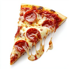 Realistic Pepperoni Pizza Slice With Dripping Cheese And Crispy Crust