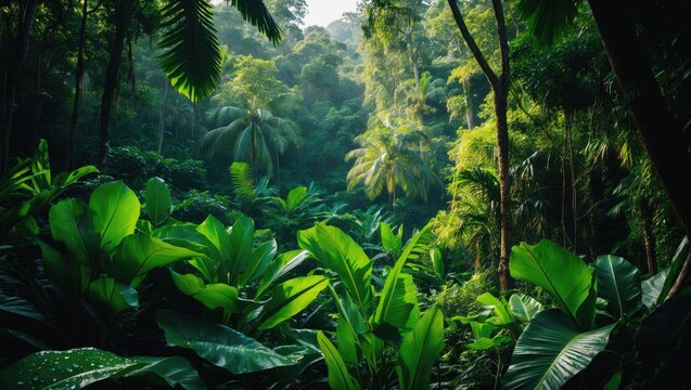 Fototapeta A perspective facing a lush tropical jungle