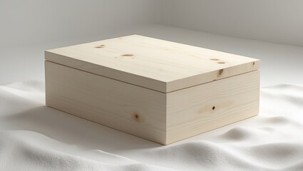 Wooden plywood box mockup for wine packaging in the background.