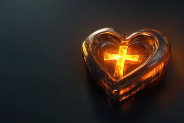 glowing heart shaped symbol with cross inside, radiating warmth and spirituality
