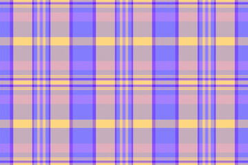Lined tartan textile pattern, hounds tooth seamless texture vector. Grungy check fabric background plaid in indigo and amber colors.