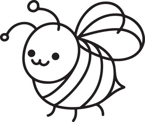 Cute Bee Line Art – Hand-drawn Vector Illustration