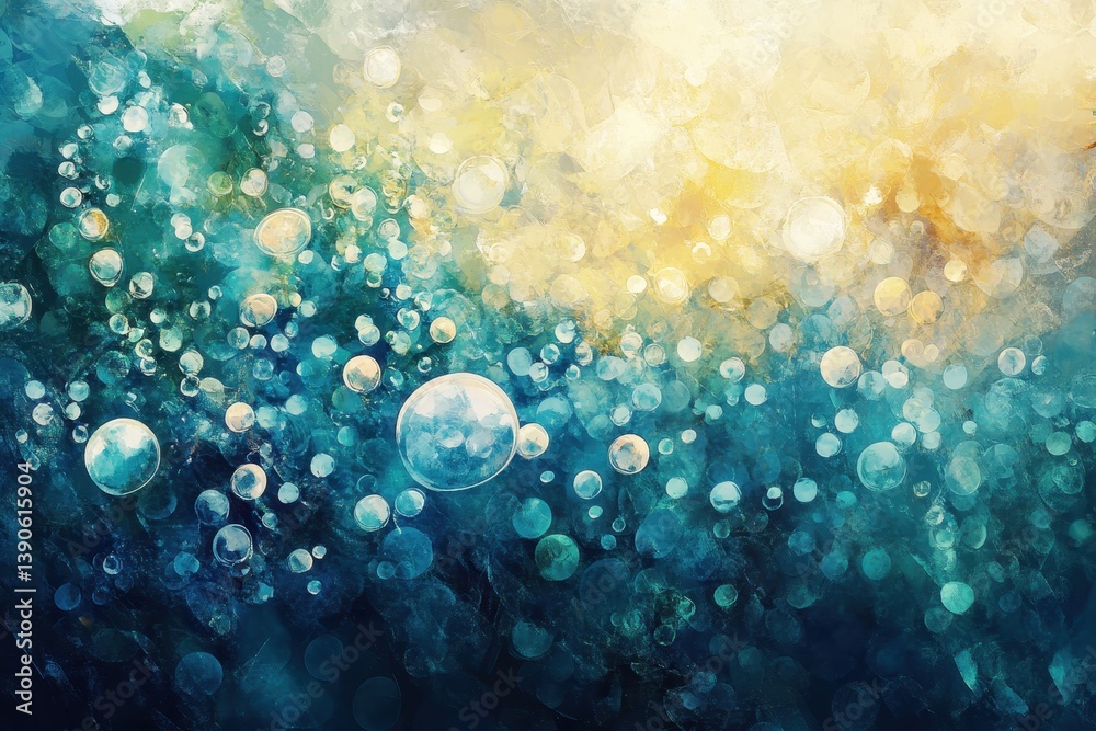 Poster abstract underwater background featuring rising air bubbles in a colorful composition, underwater ba