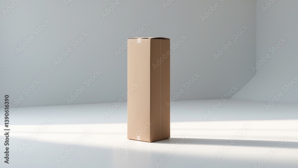 Poster empty tall brown cardboard box on a white background. packaging template mockup assortment. side vie