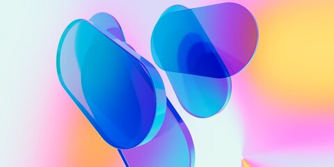Glass shapes in front of colorful background. 3d rendering.