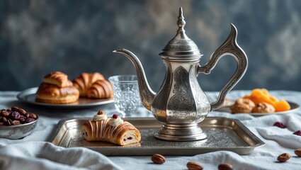 A dallah is a metal coffee pot that has a long spout tailored for brewing coffee.