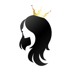 Silhouette of a girl with hairstyle and gold crown