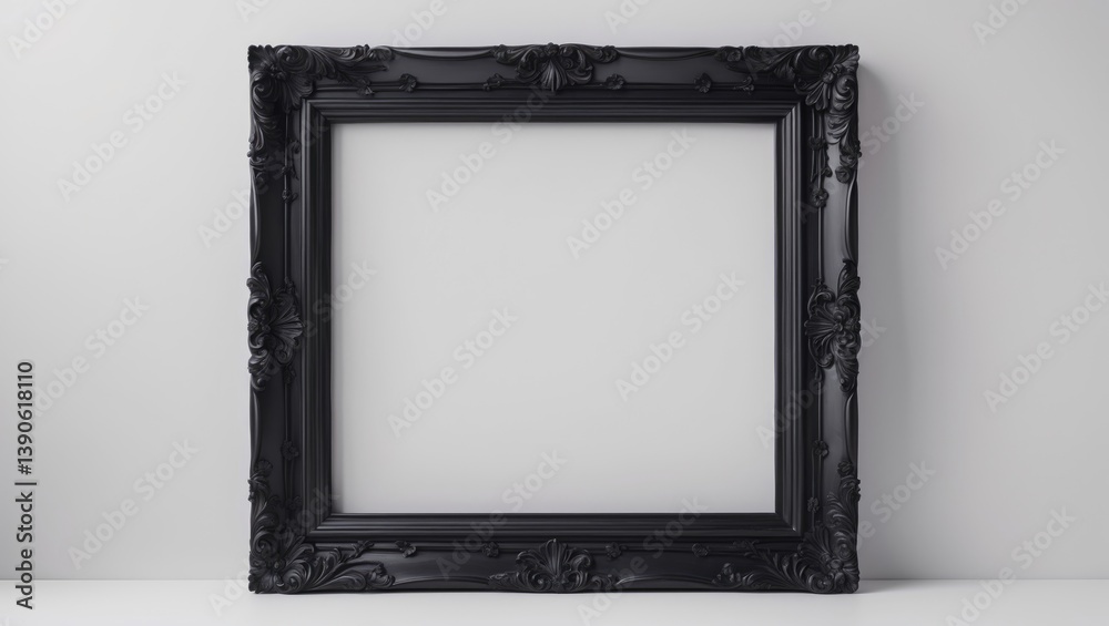 Poster isolated ornate mockup canvas frame in dark black for paint and mirror