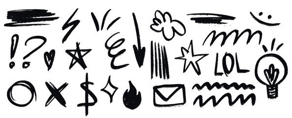 Hand Drawn Elements Set Black and White Outline Style4.eps