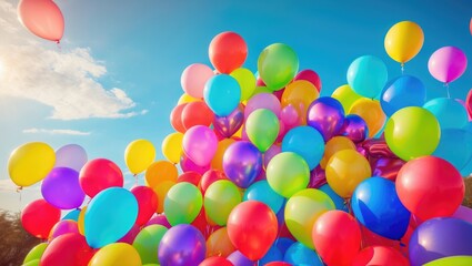 A multitude of vibrant balloons soaring aloft on a festive occasion