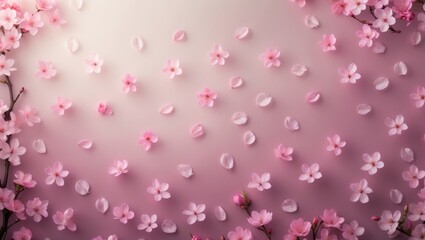 Material with cherry blossom petals and background