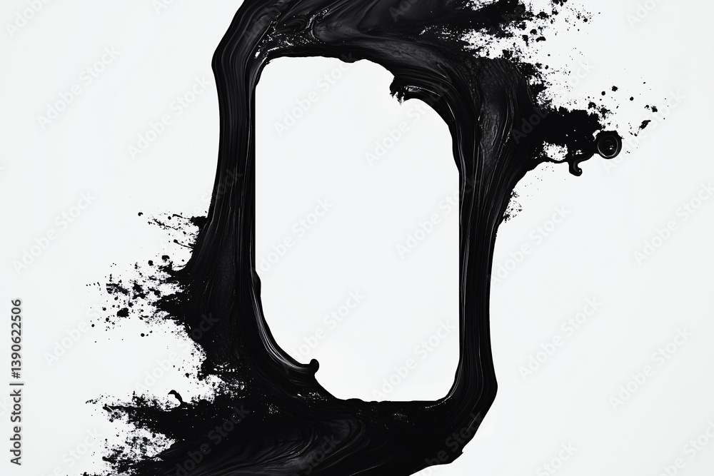 Poster abstract frame of black paint: captivating abstract composition features a stark white space within 