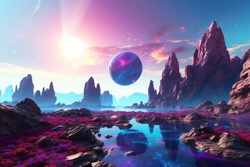 Hyperrealistic Sci-Fi Alien Planet Landscape