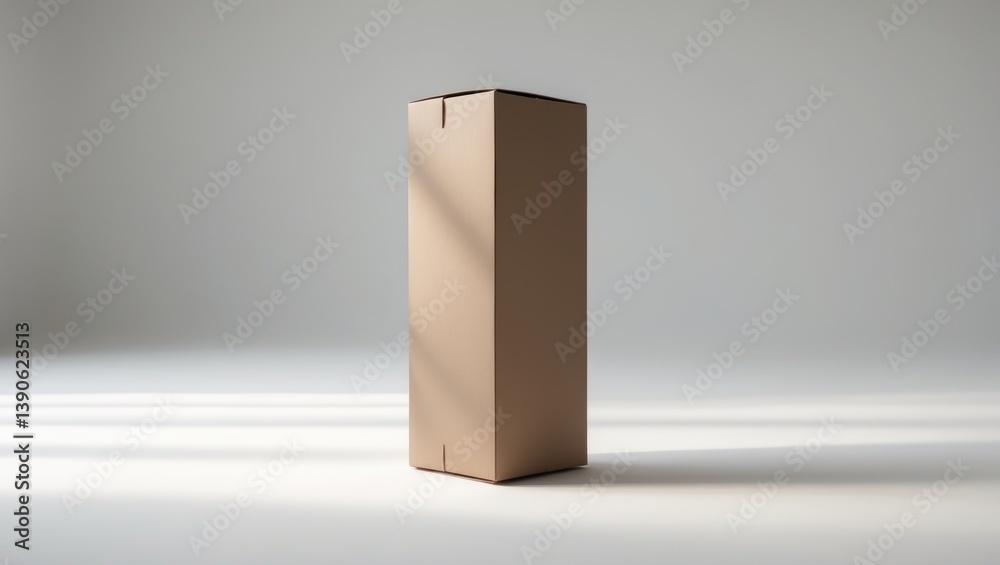Aufkleber isolated blank tall brown cardboard box on a white background. mockup collection for packaging templ