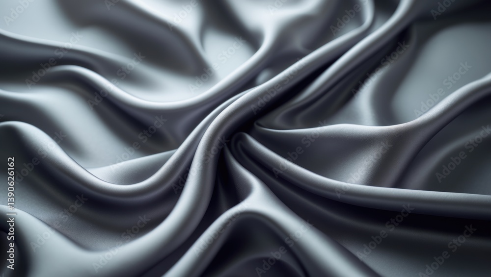 Poster Abstract texture of dark black and gray satin fabric with luxurious shiny silk cloth panorama background and stunning soft wave patterns.