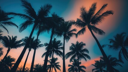 Vintage Retro Filtered Palm Trees During Sunset