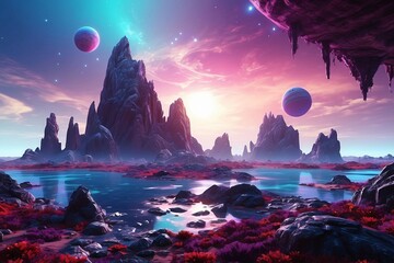 Hyperrealistic Sci-Fi Alien Planet Landscape