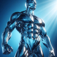 Hombre de cristal sobre un fondo azul