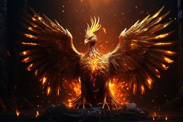 Mythical Phoenix Rising from Ashes