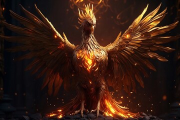 Mythical Phoenix Rising from Ashes