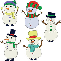 Snowman Clipart Illustrations: Hand-drawn Snowmen Doodles