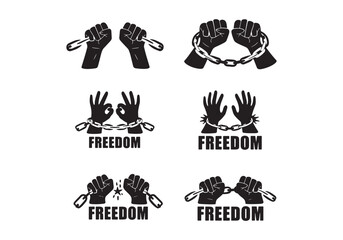 Freedom silhouette icons - Set of six breaking free from chains with 