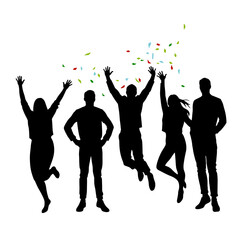 Silhouetted people celebrating joyfully at a festive occasion  