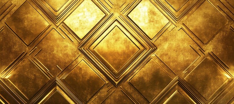 A golden art deco background with bold geometric patterns, metallic accents, and sleek, symmetrical lines. A glamorous, vintage 1920s aesthetic