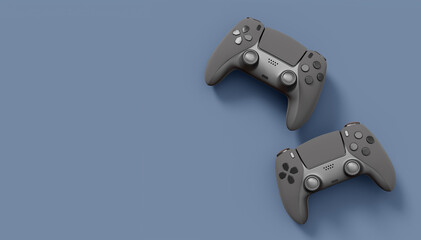 Realistic black video game joysticks or gamepads on black background © Vasyl Onyskiv