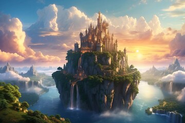 Dreamy Fantasy Castle Above the Clouds