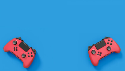 Realistic red video game joysticks or gamepads on blue background © Vasyl Onyskiv