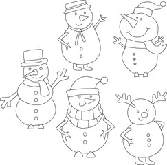 Snowman Clipart Illustrations: Hand-drawn Snowmen Doodles