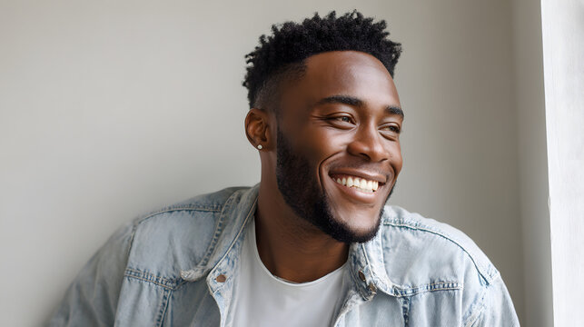 A Black American man dressed casually, smiling brightly under natural light.