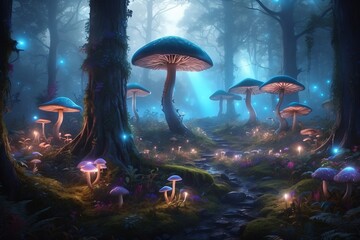 Mystical Forest with Glowing Trees