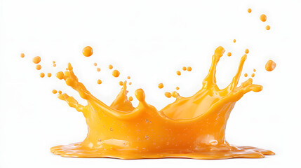 A splash of bright orange juice against a clean white background,