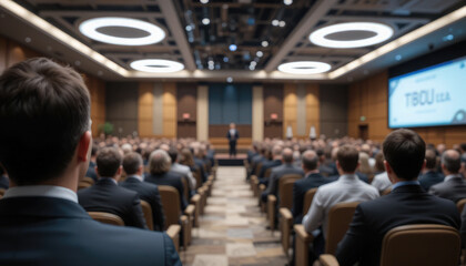 Audience in Conference Hall Listening to Business Presentation.