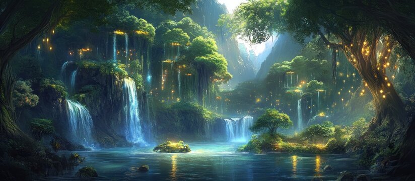 Enchanting Waterfall Valley - Powered by Adobe