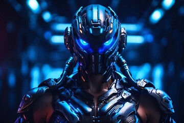 Cybernetic Warrior in Futuristic Battle Arena